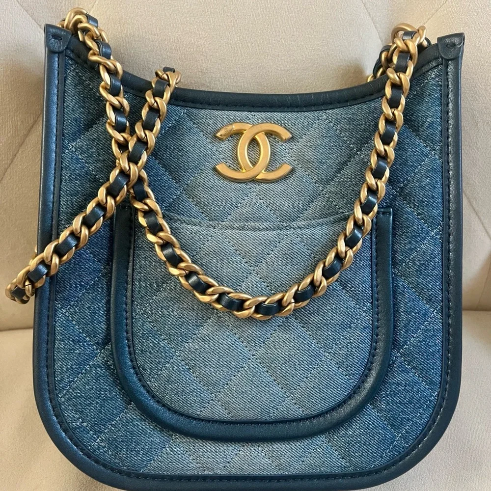 Chanel Blue Quilted Denim Hobo Bag - Picture 7 of 13